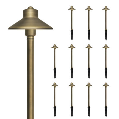 Lumières d'extérieur d'extérieur en laiton massif (abat-jour 5 po, hauteur 20 po), chapeau de porcelaine, 2 700 K, paquet de 12