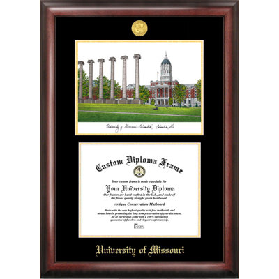 NCAA Missouri Tigers Gold Embossed Diploma with Campus Images Lithograph Frame