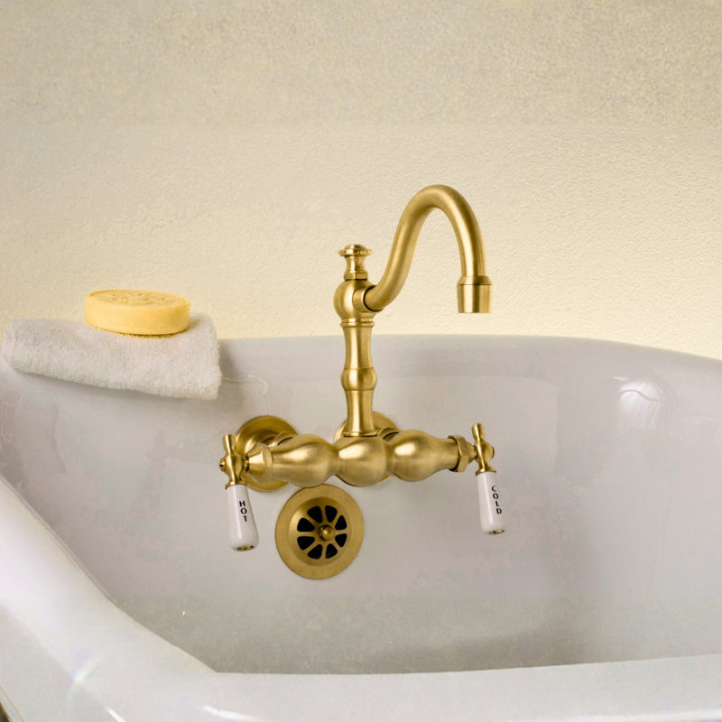 Tub Mount Arched Spout Faucet 3 Ball Handles by Strom Living, Supercoat Brass