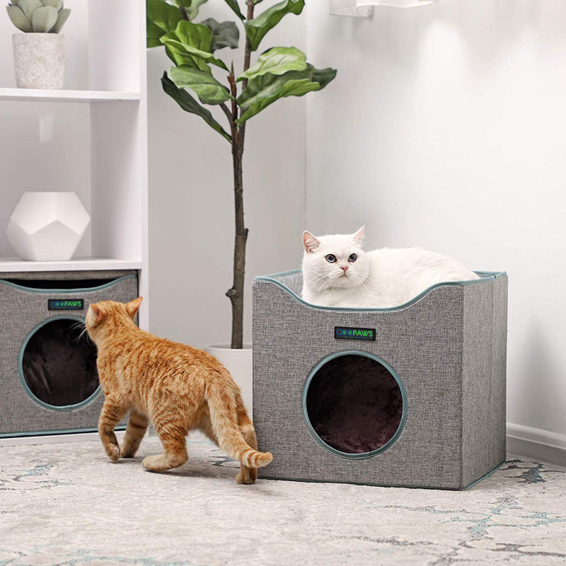 Habitation pour chat 15 po pliable avec surface couchée et 2 coussins réversibles, Gris