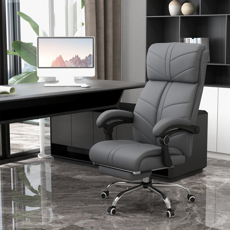 Executive Massage Office Chair With 4 Vibration,Computer Desk Chair, PU Leather Heated Reclining Chair , Gray Faux Leather