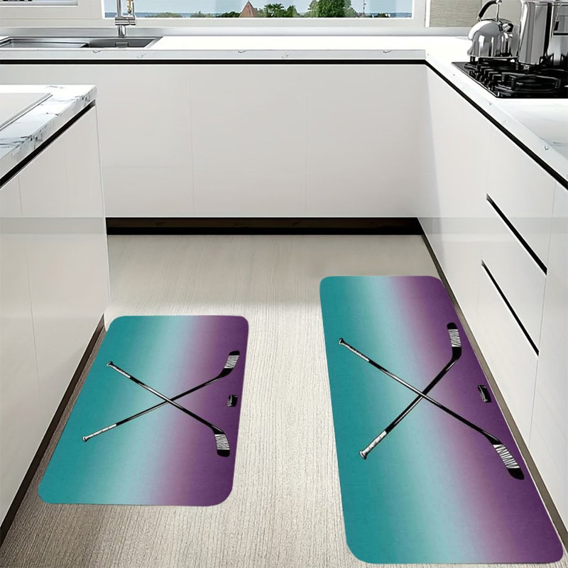 Tapis de cuisine sur bâtons de hockey sur glace, ensemble de 2 pièces en flanelle antidérapante pour salle de jeux et cuisine