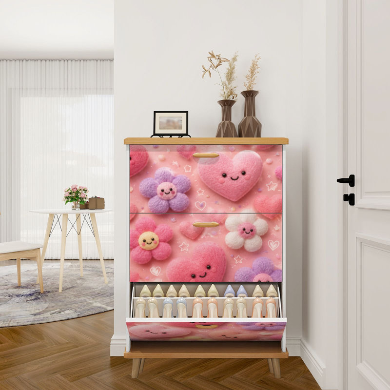 Armoire de rangement pour chaussures avec 3 tiroirs rabattables pour un étagère de rangement de chaussures pastel