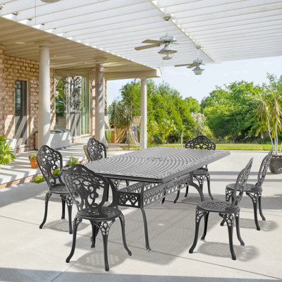 Allweather Cast Aluminum Dining Furniture Set With Black Frame