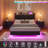 Floating Bed Frame with Storage Headboard,Upholstered Platform Bed with LED Ambient Lighting & Built-in Charging Station-623468988-623468990