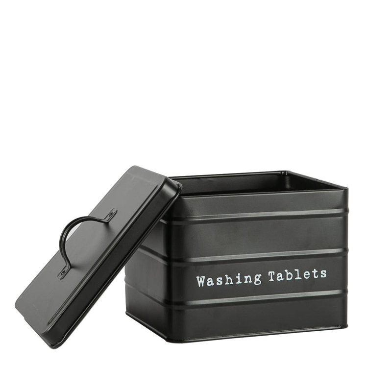 Harbour Housewares Vintage Metal Washing Tablets Canister, Black