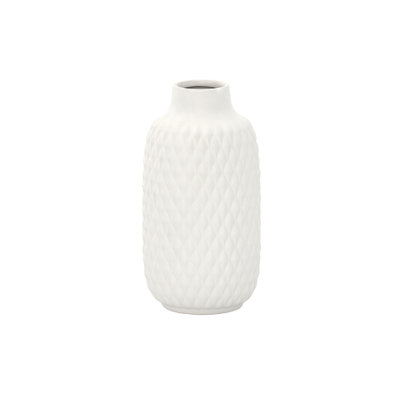 Ceramic Round Cylinder Bottle Vase Matte Finish White