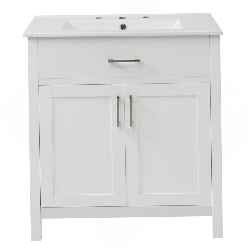 Meuble-lavabo de 30 pouces avec lavabo en céramique et beaucoup de rangement - le choix parfait pour les petites salles de bain