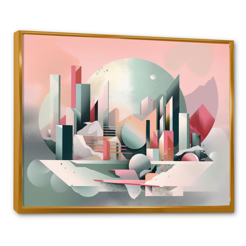 Rose et vert surréel Horizons I - Paysage abstrait, art mural, salon, H 12 po x l 20 po x P 1 po