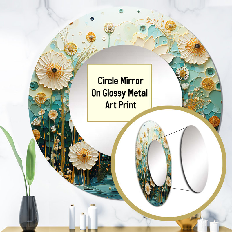 Green Blue Tranquil Oasis III - Botanicals Decorative Wall Mirror, Green Mirror, Printed Metal Art, 23" x 23", Round