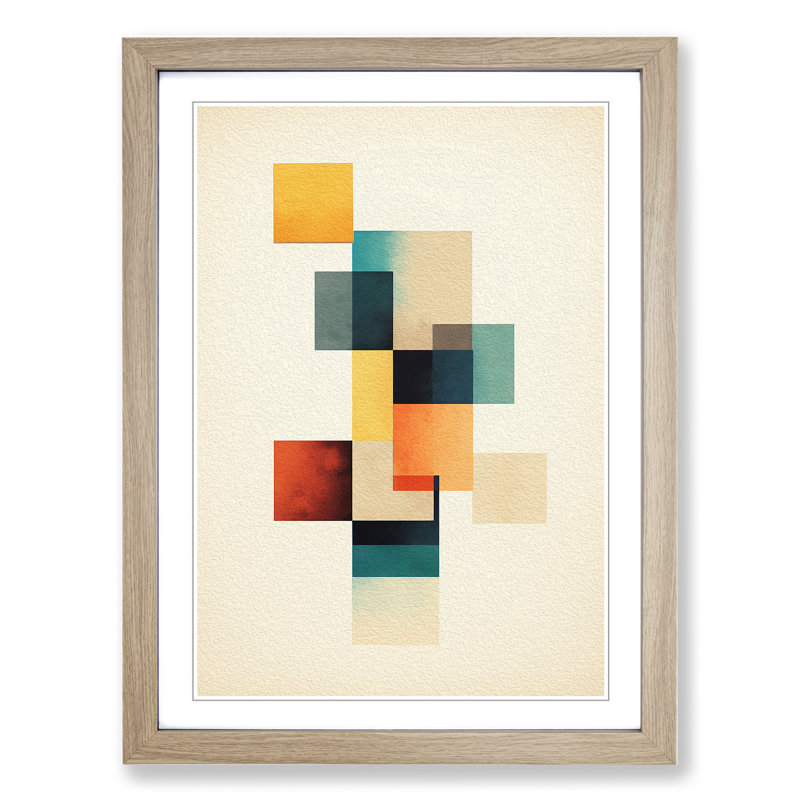 Minimalist Geometric - Single Picture Frame Print on Wood, Oak, 46cm H x 34cm W x 2cm D