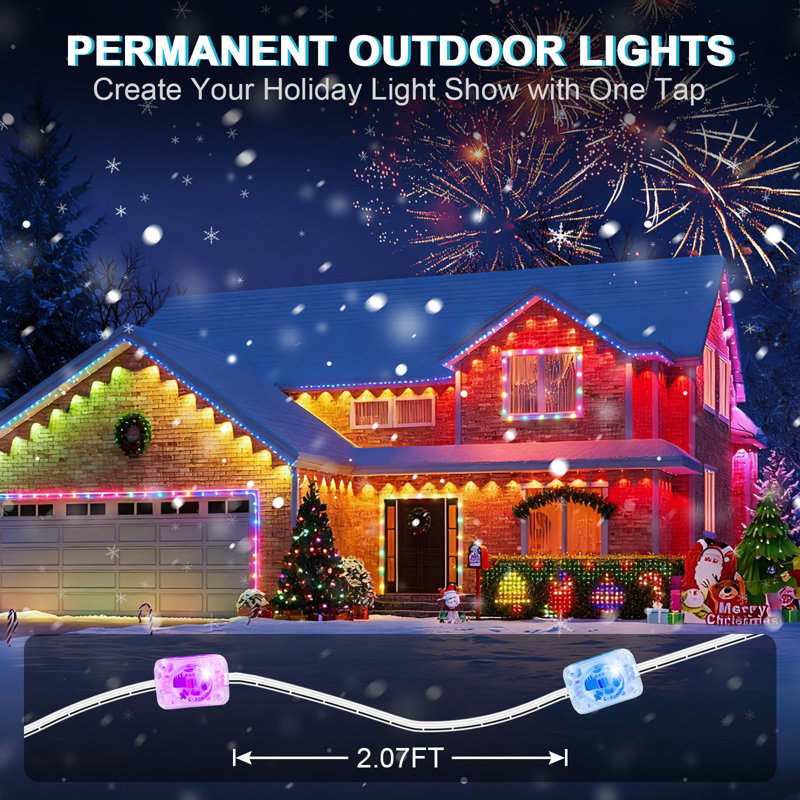 Permanent Outdoor Lights,150ft RGB+IC Outdoor Lights with 72 LED Lights, 50 Scene Modes,App/Remote Control,IP68 Waterproof,for Christmas,Halloween,Daily & Holiday Party Decor,House Roof Lighting