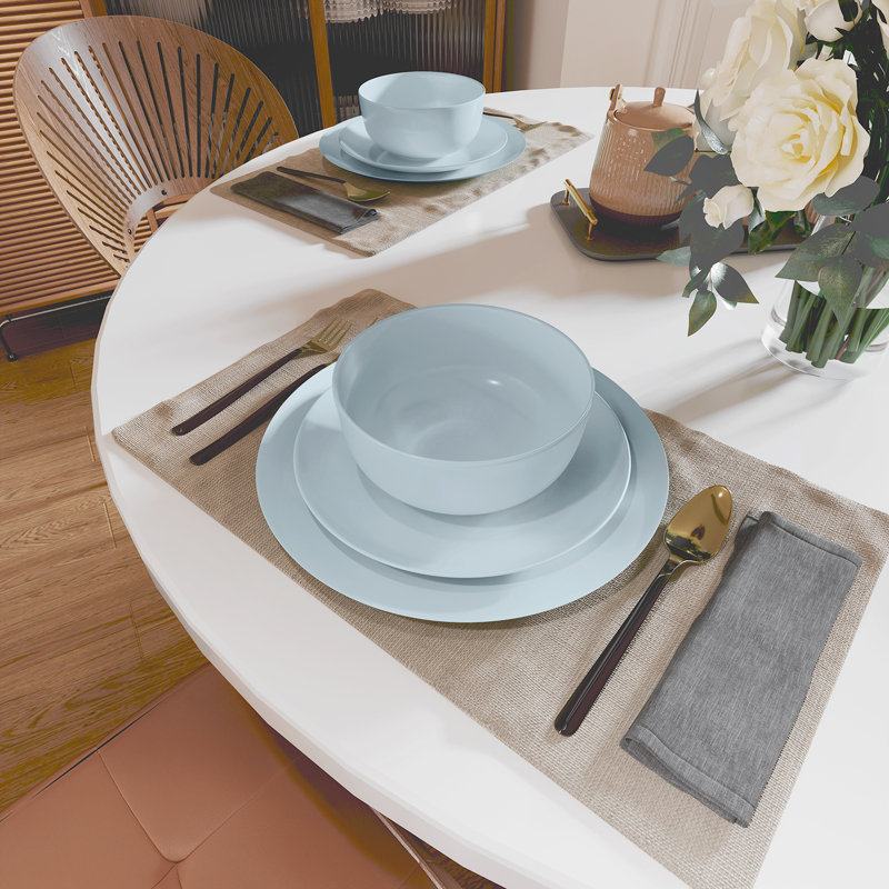 Latitude Run® 12-piece Blue Bone China Dinnerware With Lightweight Durable Chip Resistant Design Service For 4