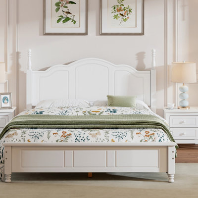 Wood Platform Bed Frame,Retro Style Platform Bed with Wooden Slat Support