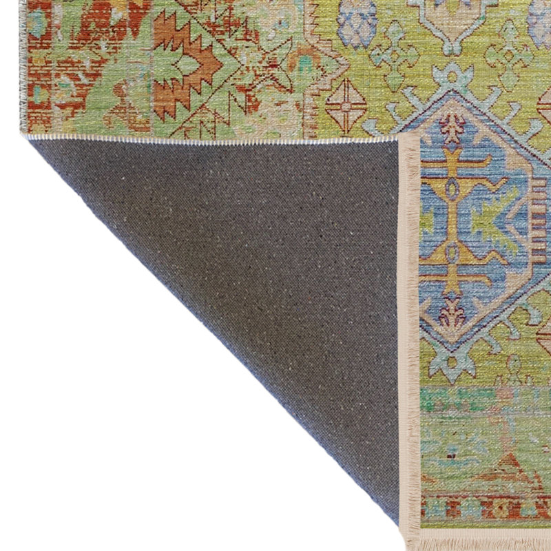 Tapis décoratif à motif rétro multicolore jaune et vert, Rectangle 2 pi 8 po x 5 pi