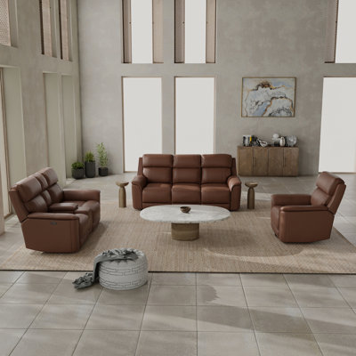 Oslo Dual Power Reclining Sofa And Love Seat With A Manual Swivel Glider Recliner In Pecan