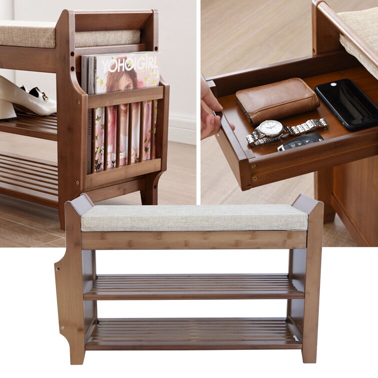 3-Tier Wood Shoe Rack with Soft Seat