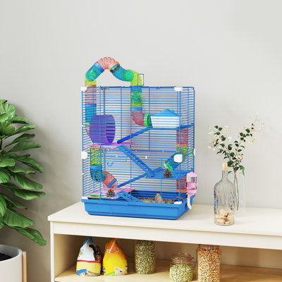 Cage à hamster 5 niveaux, transporteur d'animaux portable, bleu