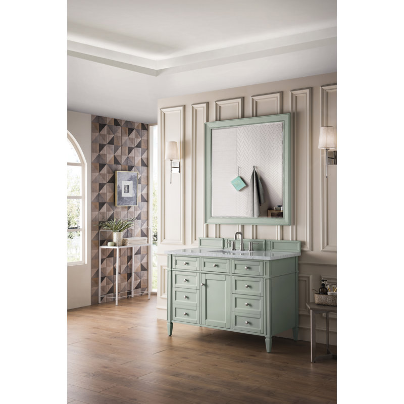 Brittany 48'' W Single Vanity, Sage Green, Carrara White, 8" Widespread
