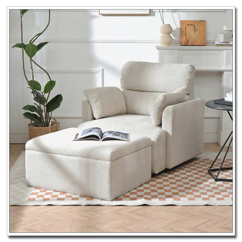 Fauteuil surdimensionné avec repose-pieds et repose-pieds rembourré avec rangement, Beige gris