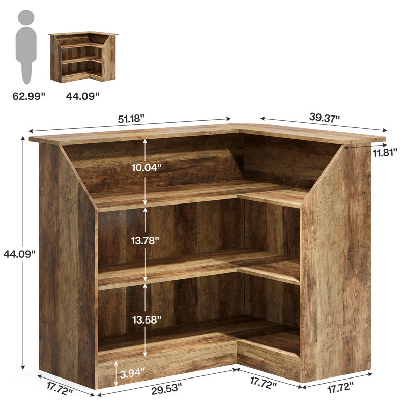 Bar en bois à 4 niveaux avec porte-verres à pied Burnes, Brun