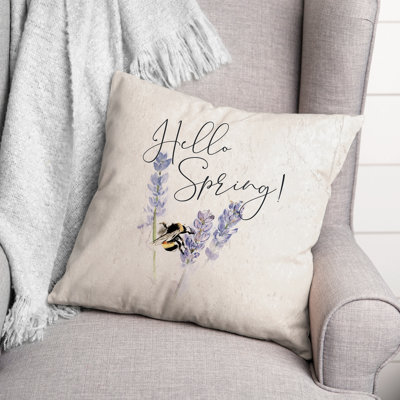 Hello Spring Bee Floral Throw Pillow
