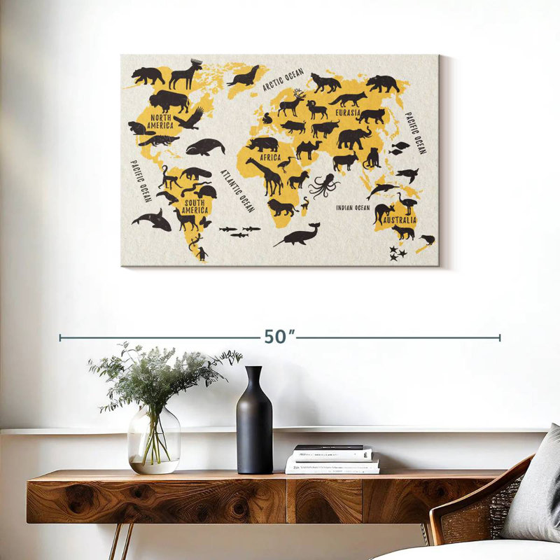Aliaz Animal Icons World Map, 24" H x 36" W