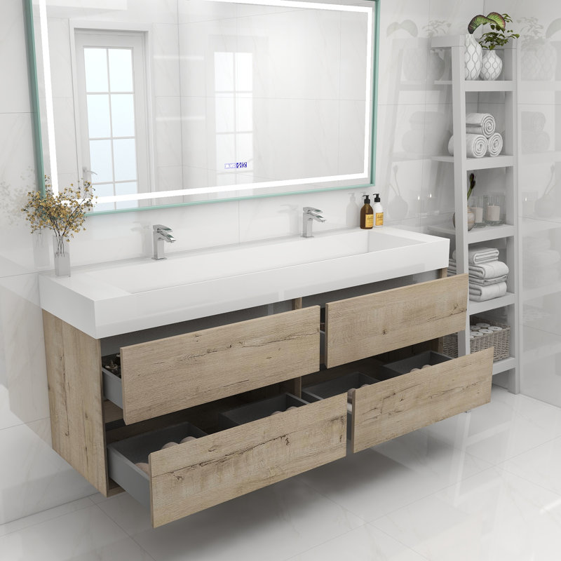 Meuble-lavabo double 72 po, Chêne blanc