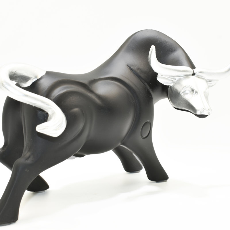 Adam & Friends Home Decor Strong Bull Sculpture | 1-Piece, Black/Silver