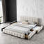 Grand lit tapissier avec tissu chenille, tête de lit, structure solide et tiroirs de rangement-776321545