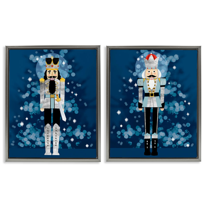 Ensemble de 2 toiles flottantes encadrées bleues par Grace Popp, H 21 po x l 17 po, Cadre flottant gris lustré