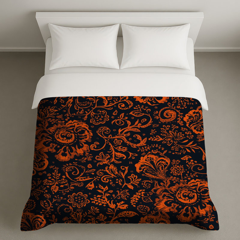 Orange Floral Pattern Duvet Covers, King