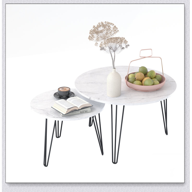 27.56'' Round Nesting Coffee Table Set of 2, Circular Nesting End Table Set, White
