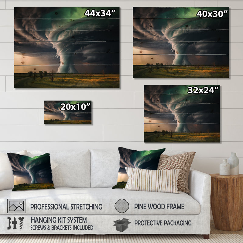 Shiri tempête tornade symphonique sur bois, H 30 po x l 40 po x P 0,78 po