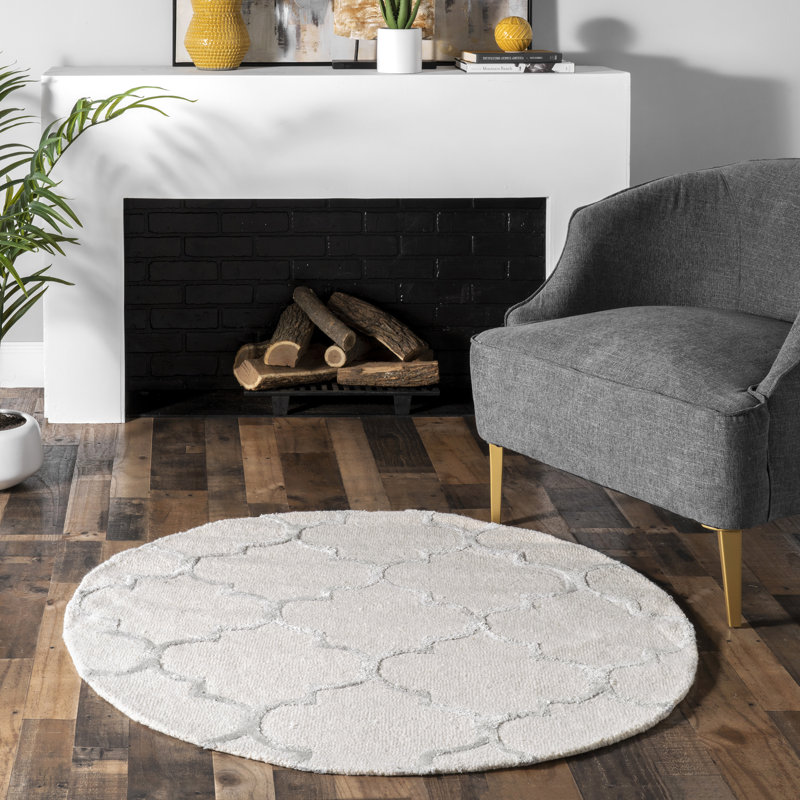 Loyers Geometric Wool Hand Woven Area Rug, Round 183cm