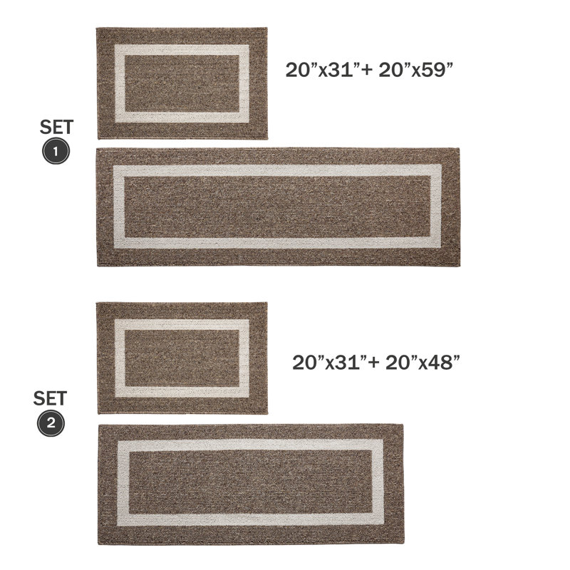 Tapis de cuisine 2 pièces antidérapant et antidérapant, Tapis de couloir 20 po x 31 po + Tapis de couloir , Kaki
