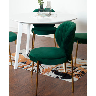Ensemble de salle à manger 5 pièces contemporain - table ronde blanche et 4 luxueux meubles, fabrication en bois d'hévéa, revêtement en velours, chaises de luxe, fabrication en bois d'hévéa, sièges, espace pour l'espace