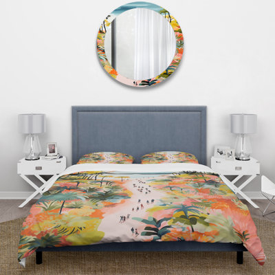 Ensemble de housse de couette Coastal Beach Scene Paradise In Pastel Color I - Coastal Beach