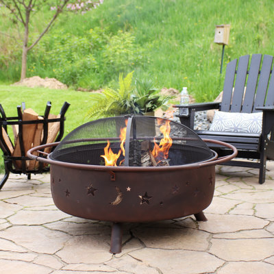  Cosmic 42" Round Wood-Burning Bronze Finish Steel Fire Pit with Spark Screen