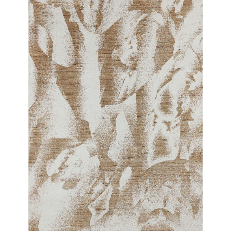 Tapis rectangulaire en laine / viscose noué à la main blanc / cuivre, Rectangle 9 pi x 12 pi