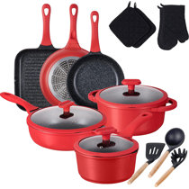  imarku Pots and Pans Set, 11 Pieces Nonstick Induction Kitchen  Cookware Set, Toxic-Free Pans set for Cooking, with Frying Pan and Saucepan,  Suitable for All Stoves, Ideal Kitchenware Gift, Red: Home