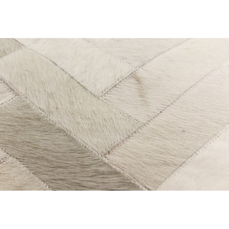 Luxurious Hand-Stitched Cream Cowhide & Cotton 9' x 12' Area Rug