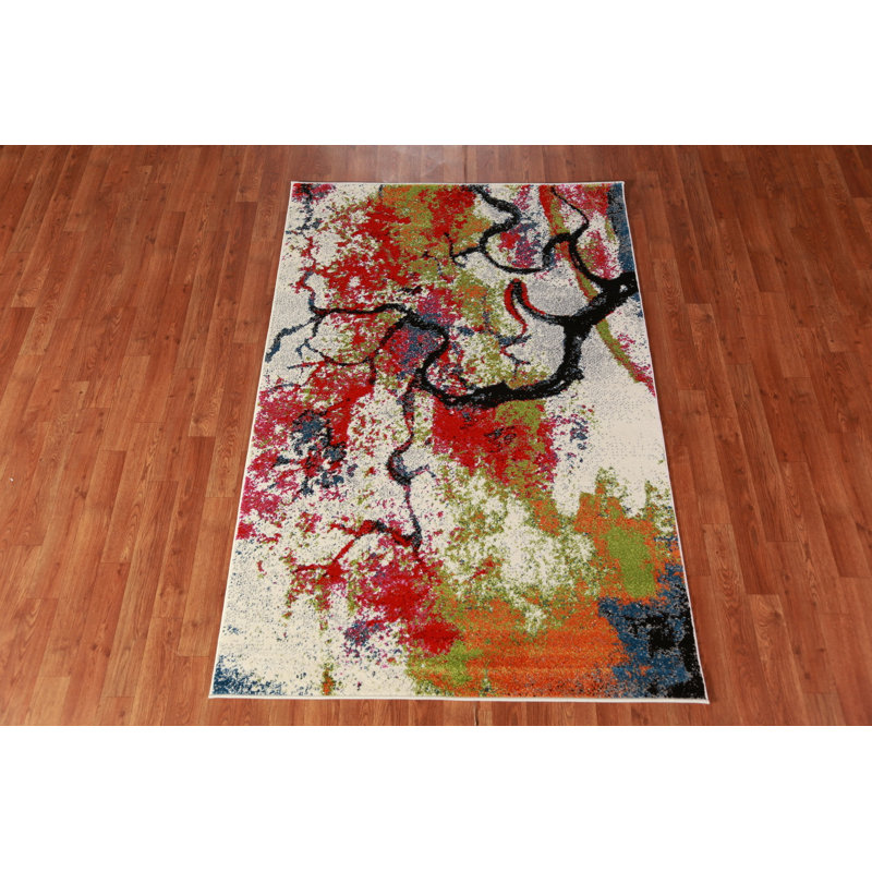 Colorful Abstract Transitional Turkish Rug 4x6