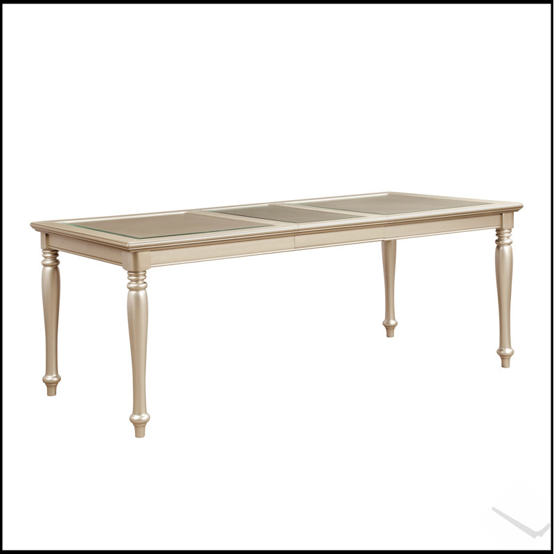 Traditional Design Finish Dining Table with Extendable Leaf and Glass Insert Top for Formal Dining