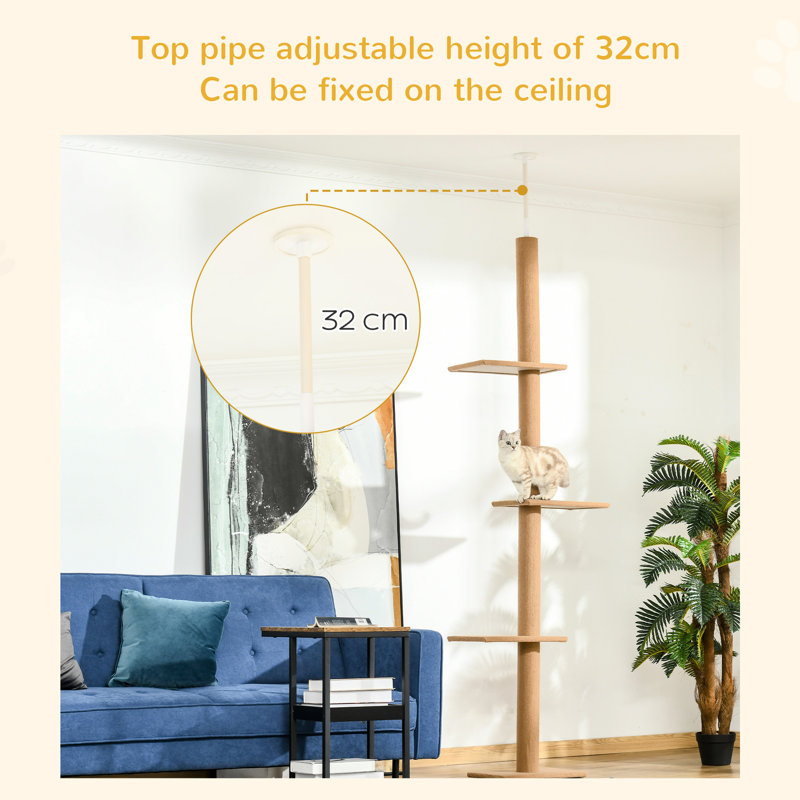 Tour pour chat de 8,5 pi de hauteur, plancher-plafond avec zones de saut confortables, arbre brun pour chatons énergiques, poteaux, vie