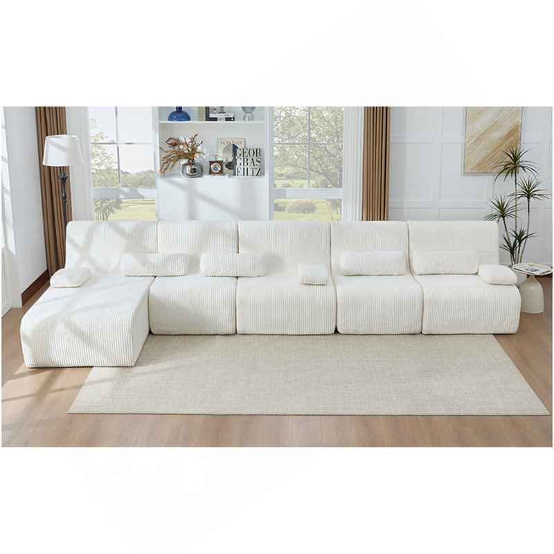 Canapé surdimensionné surdimensionné en forme de L pour canapé modulaire de 161,8 po, beige, Velours côtelé beige, Beige