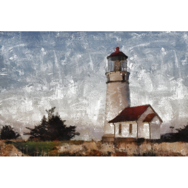 Painted Lighthouse With Gray Sky - Wrapped Canvas Art Prints, 30cm H x 46cm W x 3.8cm D