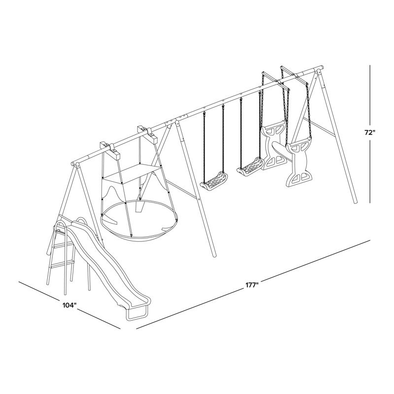 Blue Metal Outdoor Swing and Slide Set with Glider
