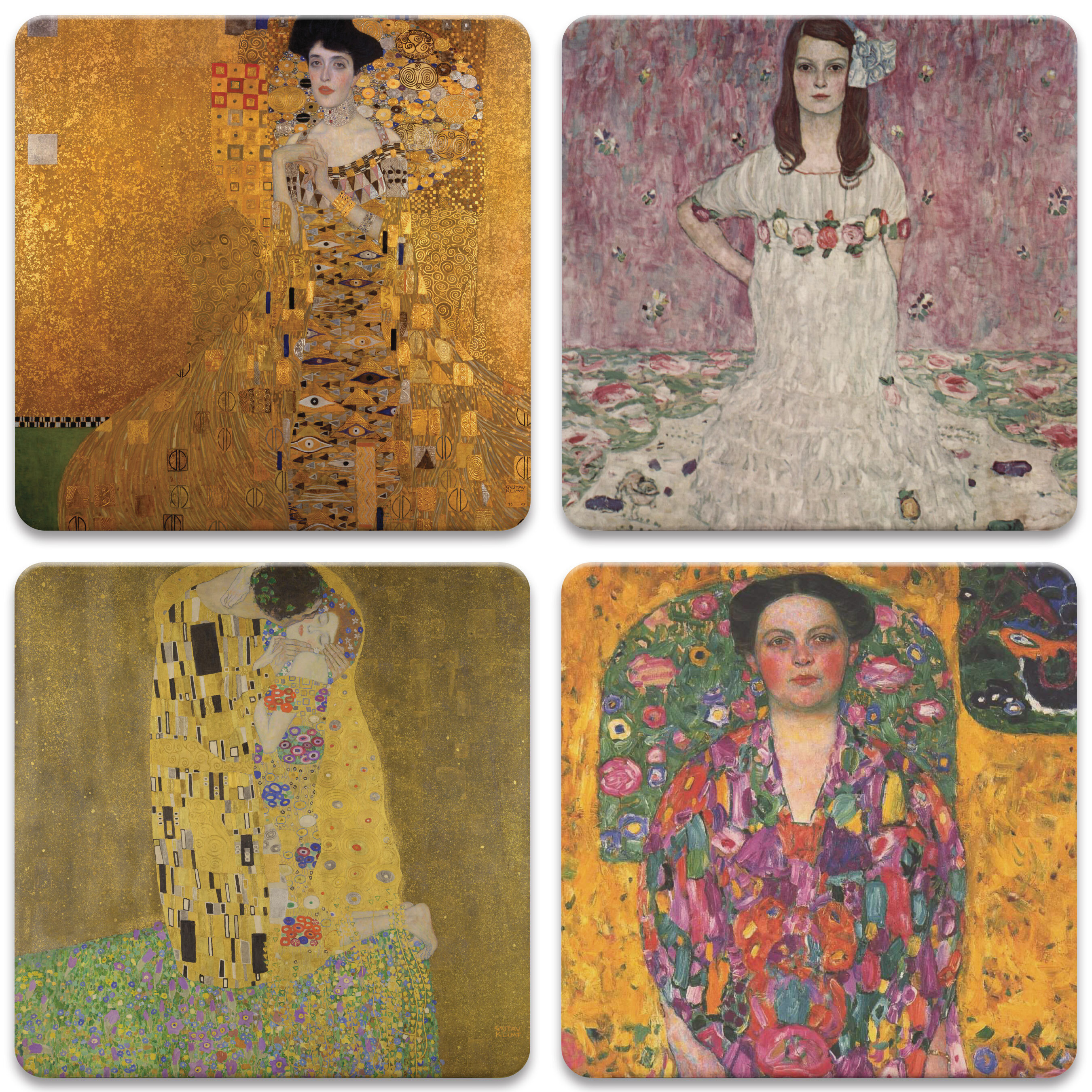 Alcott Hill Klimt Portraits Tabletop Art Drink Coaster Set Of Four 