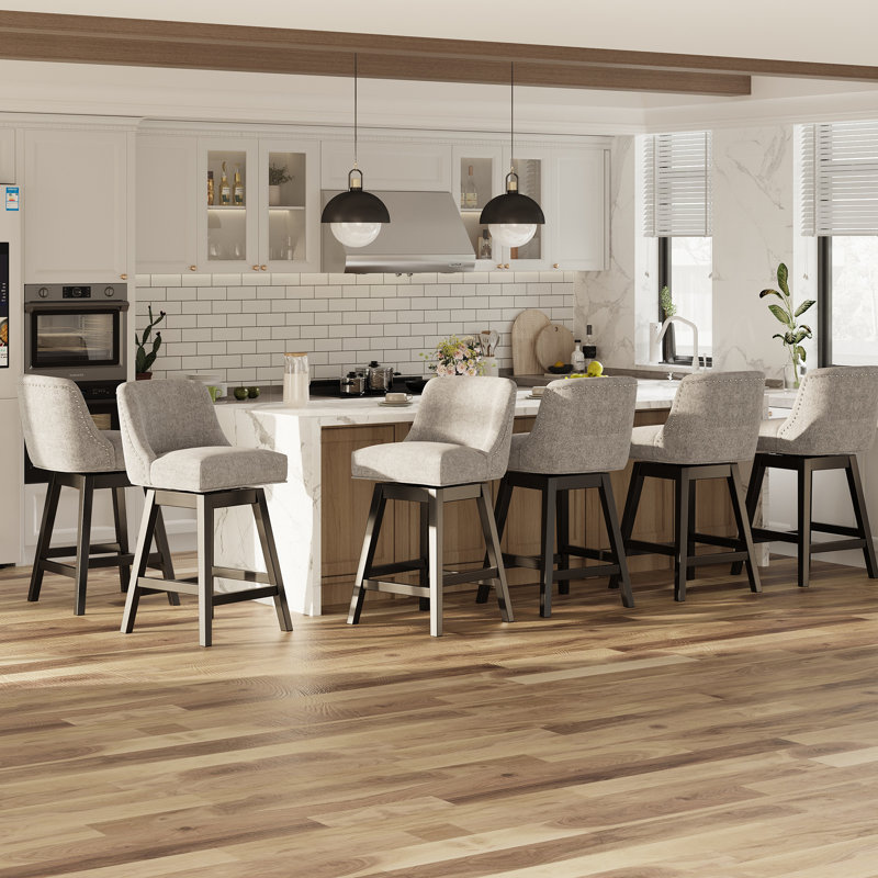 360°Bar Counter Stool with Solid Wood Frame, Light Gray